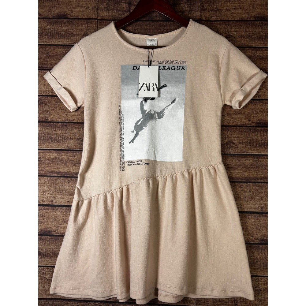 Zara Kids Dance League Graphic Peplum Dress Light Pink 11-12Y NEW
